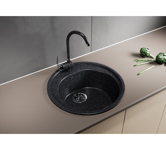 Мойка mixline ML-GM11 круглая, черная, 308, 500х500х180 мм 525070