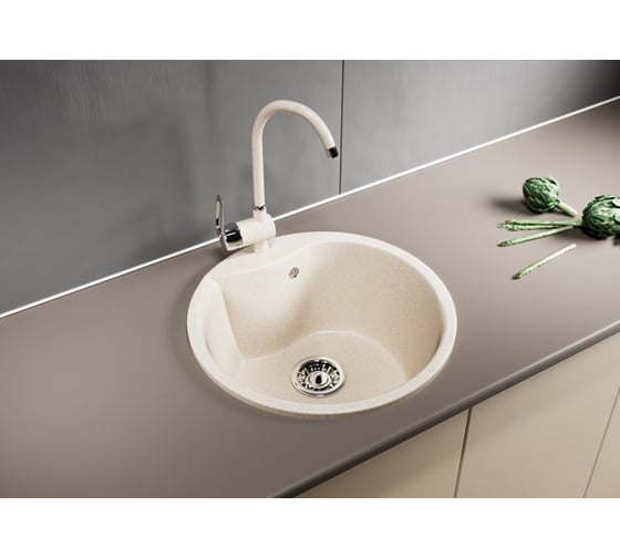 Мойка mixline ML-GM12 круглая, бежевая, 328, 480х480х210 мм 525082