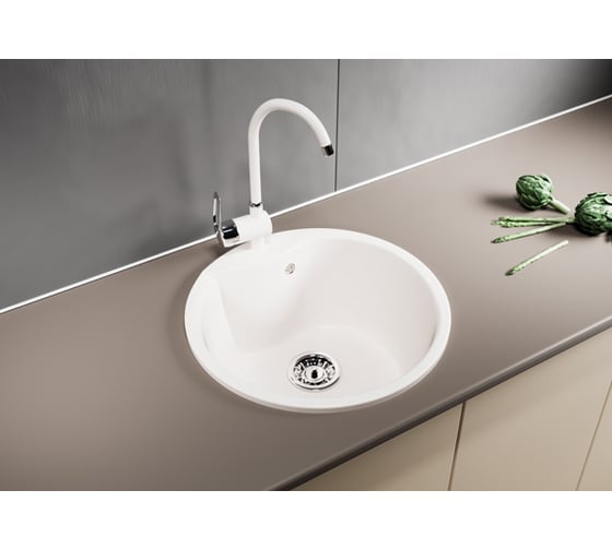 Мойка mixline ML-GM12 круглая, молоко, 341, 480х480х210 мм 532393