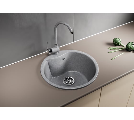 Мойка mixline ML-GM12 круглая, графит, 342, 480х480х210 мм 533154
