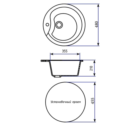 Мойка mixline ML-GM12 круглая, графит, 342, 480х480х210 мм 533154