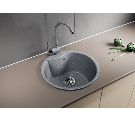 Мойка mixline ML-GM12 круглая, темно-серая, 309, 480х480х210 мм 525079