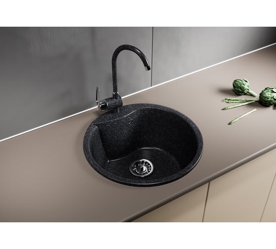Мойка mixline ML-GM12 круглая, черная, 308, 480х480х210 мм 525078