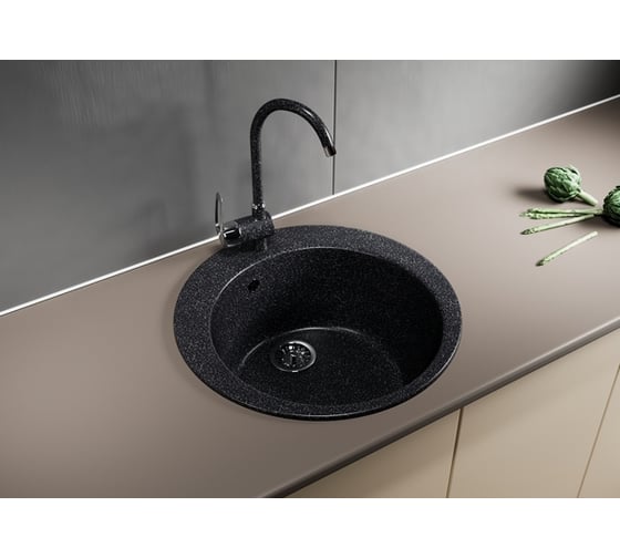 Мойка mixline ML-GM13 круглая, черная, 308, 495х495х190 мм 525086
