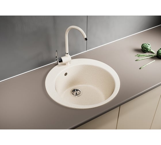 Мойка mixline ML-GM13 круглая, бежевая, 328, 495х495х190 мм 525090