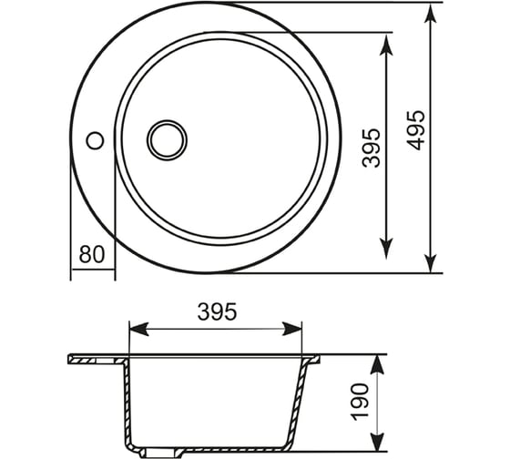 Мойка mixline ML-GM13 круглая, молоко, 341, 495х495х190 мм 532394
