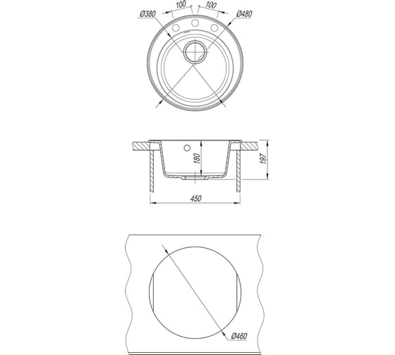 Мойка mixline ML-GM Gloss 01 круглая, серая, 480х480х180 мм 542278