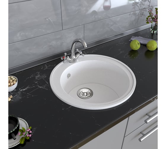 Мойка mixline ML-GM Gloss 01 круглая, белая, 480х480х180 мм 542281