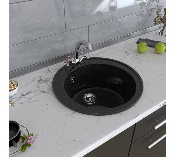 Мойка mixline ML-GM Gloss 01 круглая, черная, 480х480х180 мм 542279