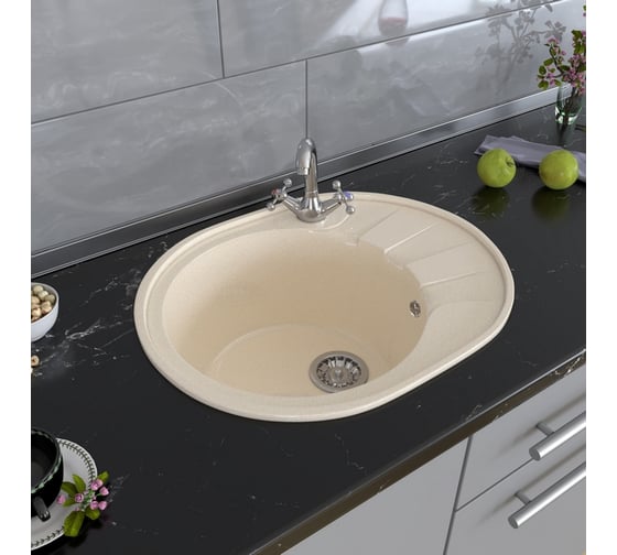 Мойка mixline ML-GM Gloss 02 овальная, с крылом, бежевая, 460х580х180 мм 542270