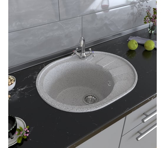 Мойка mixline ML-GM Gloss 02 овальная, с крылом, серая, 460х580х180 мм 542282