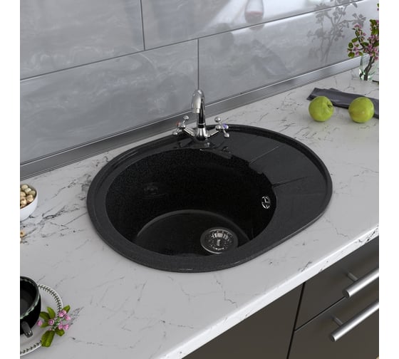 Мойка mixline ML-GM Gloss 02 овальная, с крылом, черная, 460х580х180 мм 542283