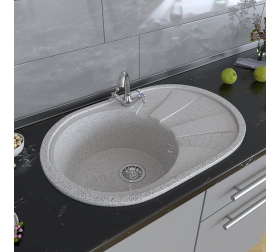 Мойка mixline ML-GM Gloss 03 овальная, с крылом, серая, 480х740х180 мм 542287