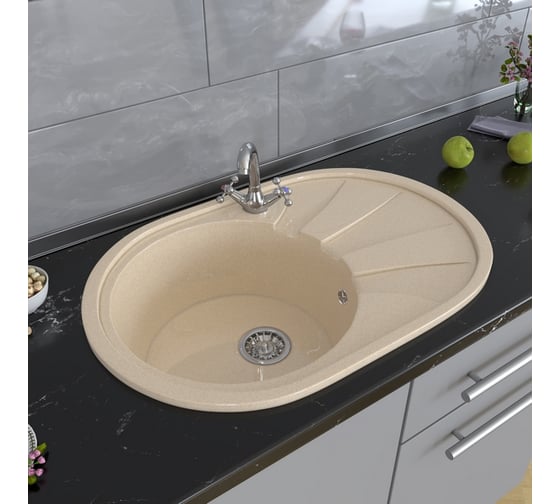 Мойка mixline ML-GM Gloss 03 овальная, с крылом, бежевая, 480х740х180 мм 542286