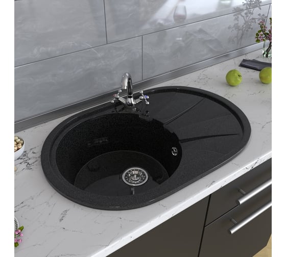 Мойка mixline ML-GM Gloss 03 овальная, с крылом, черная, 480х740х180 мм 542288