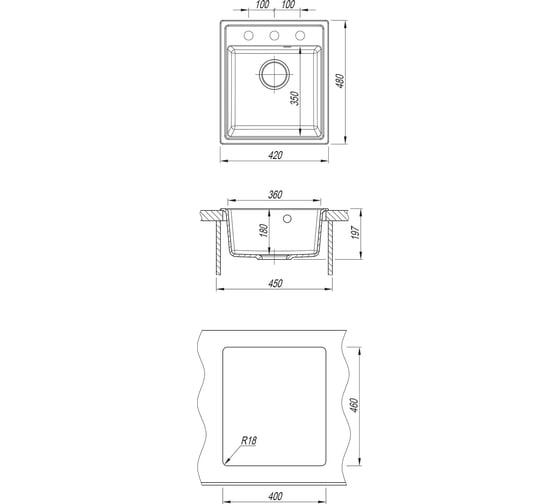 Мойка mixline ML-GM Gloss 04 серая, 480х420х180 мм 542292
