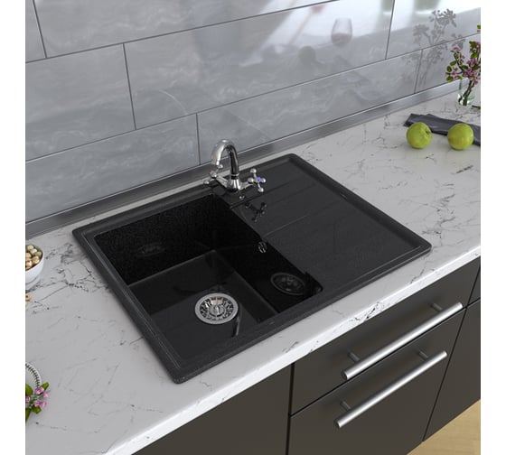 Мойка mixline ML-GM Gloss 05 с крылом, черная, 480х620х180 мм 542298