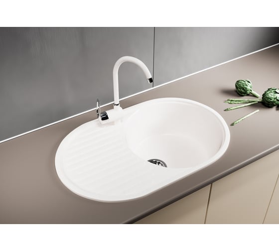 Мойка mixline ML-GM16 овальная, с крылом, молоко, 341, 455х720х180 мм 532397