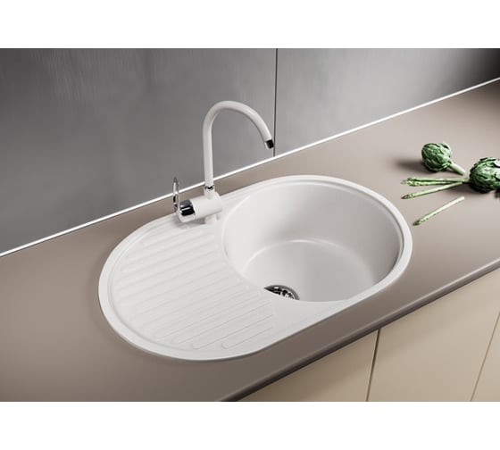 Мойка mixline ML-GM16 овальная, с крылом, белая, 331, 455х720х180 мм 525115