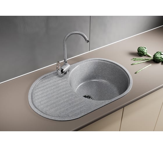 Мойка mixline ML-GM16 овальная, с крылом, графит, 342, 455х720х180 мм 533158