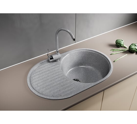 Мойка mixline ML-GM16 овальная, с крылом, серая, 310, 455х720х180 мм 525109