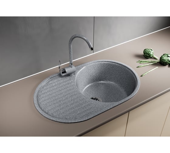 Мойка mixline ML-GM16 овальная, с крылом, темно-серая, 309, 455х720х180 мм 525111