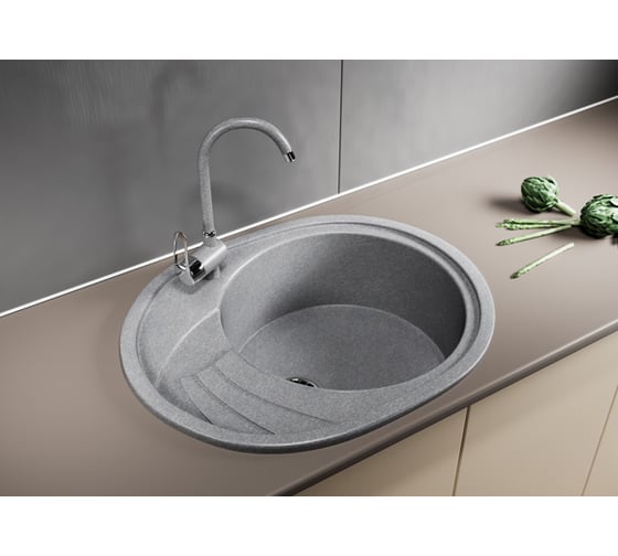 Мойка mixline ML-GM17 овальная, с крылом, графит, 342, 465х570х180 мм 533159