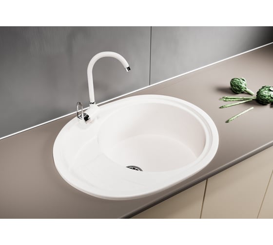 Мойка mixline ML-GM17 овальная, с крылом, белая, 331, 465х570х180 мм 525123