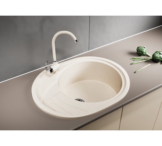 Мойка mixline ML-GM17 овальная, с крылом, бежевая, 328, 465х570х180 мм 525122