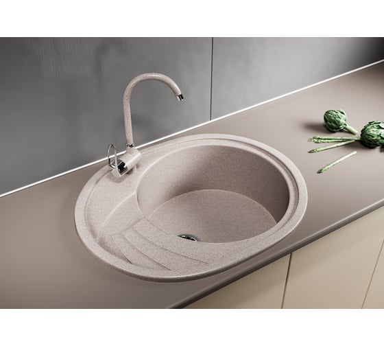 Мойка mixline ML-GM17 овальная, с крылом, песочная, 302, 465х570х180 мм 525116