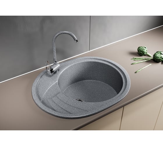 Мойка mixline ML-GM17 овальная, с крылом, темно-серая, 309, 465х570х180 мм 525119