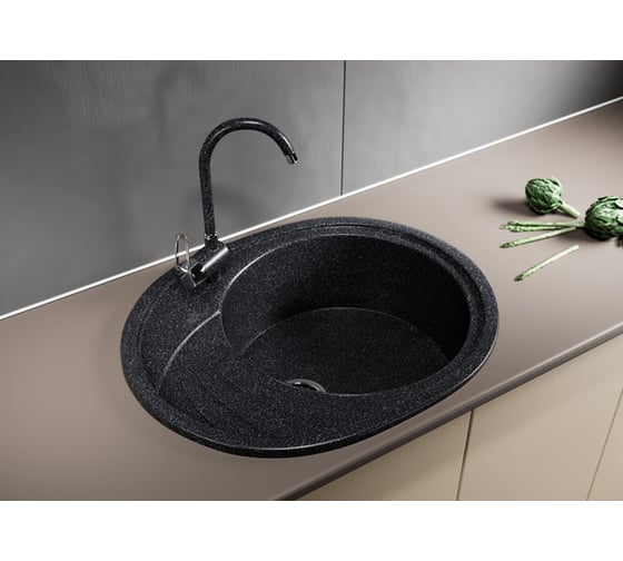 Мойка mixline ML-GM17 овальная, с крылом, черная, 308, 465х570х180 мм 525118