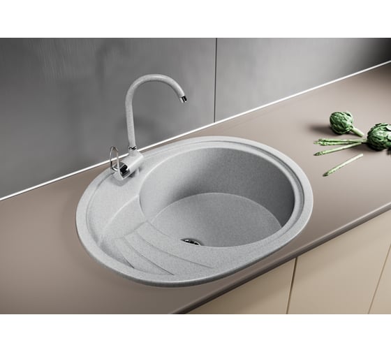 Мойка mixline ML-GM17 овальная, с крылом, серая, 310, 465х570х180 мм 525117