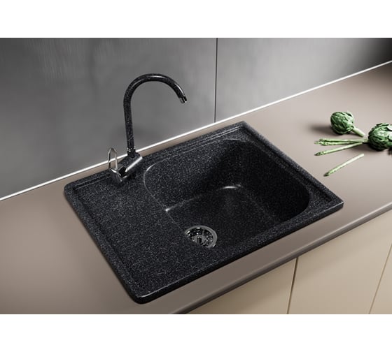 Мойка mixline ML-GM18 с крылом, черная, 308, 490х640х190 мм 525142