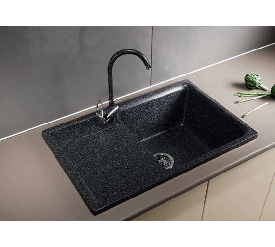 Мойка mixline ML-GM19 с крылом, черная, 308, 495х750х200 мм 525150