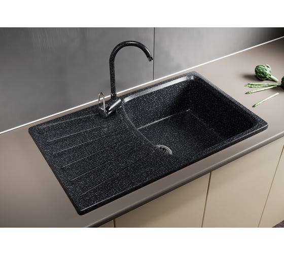 Мойка mixline ML-GM20 с крылом, черная, 308, 480х830х190 мм 525159