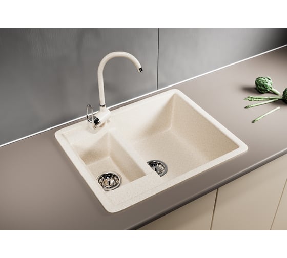 Мойка mixline ML-GM21 двухчашевая, бежевая, 328, 485х600х190 мм 525171