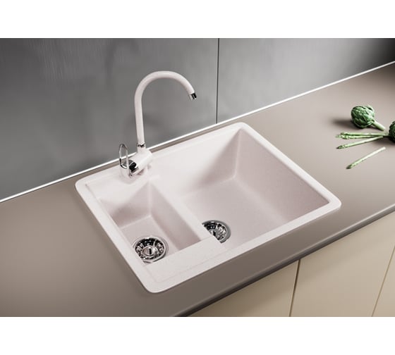 Мойка mixline ML-GM21 двухчашевая, светло-розовая, 311, 485х600х190 мм 525169