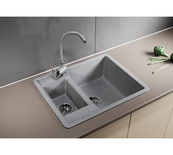 Мойка mixline ML-GM21 двухчашевая, темно-серая, 309, 485х600х190 мм 525168