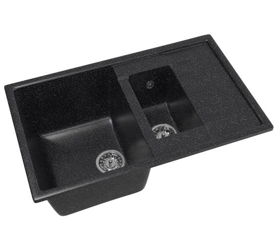 Мойка mixline ML-GM22 двухчашевая, с крылом, черная, 308, 495х770х195 мм 525178