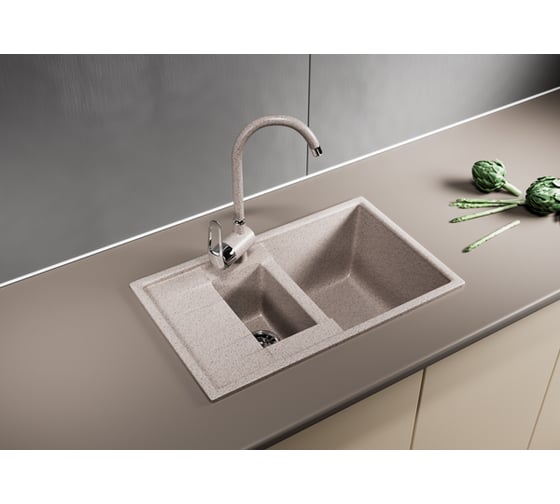 Мойка mixline ML-GM22 двухчашевая, с крылом, песочная, 302, 495х770х195 мм 525173