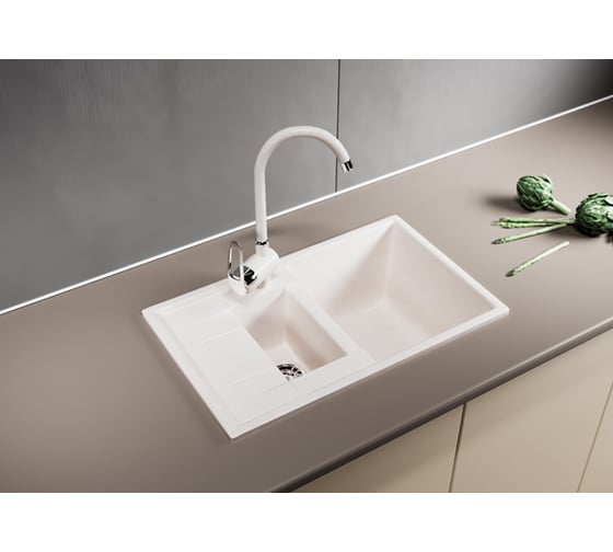 Мойка mixline ML-GM22 двухчашевая, с крылом, молоко, 341, 495х770х195 мм 532403