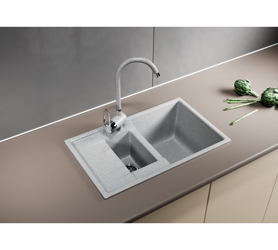 Мойка mixline ML-GM22 двухчашевая, с крылом, серая, 310, 495х770х195 мм 525177