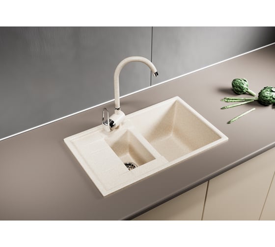 Мойка mixline ML-GM22 двухчашевая, с крылом, бежевая, 328, 495х770х195 мм 525182