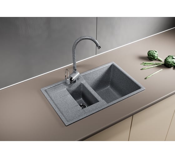 Мойка mixline ML-GM22 двухчашевая, с крылом, темно-серая, 309, 495х770х195 мм 525179