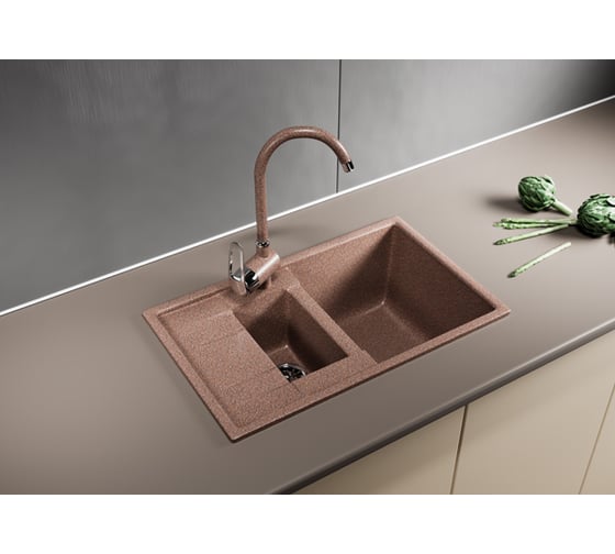 Мойка mixline ML-GM22 двухчашевая, с крылом, терракотовая, 307, 495х770х195 мм 525181
