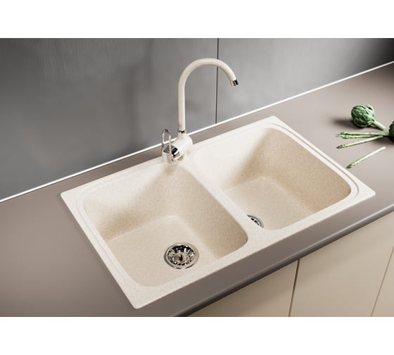 Мойка mixline ML-GM23 двухчашевая, бежевая, 328, 495х775х200 мм 525190