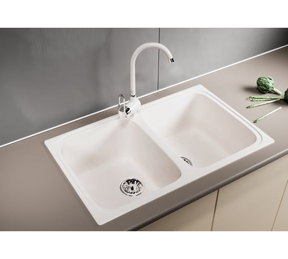 Мойка MIXLINE  ML-GM23 двухчашевая, белая, 331, 495х775х200 мм 525191