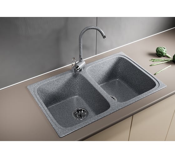 Мойка mixline ML-GM23 двухчашевая, темно-серая, 309, 495х775х200 мм 525187