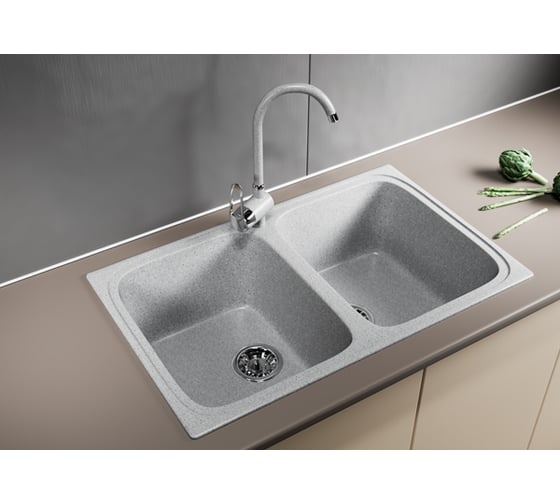 Мойка mixline ML-GM23 двухчашевая, серая, 310, 495х775х200 мм 525185